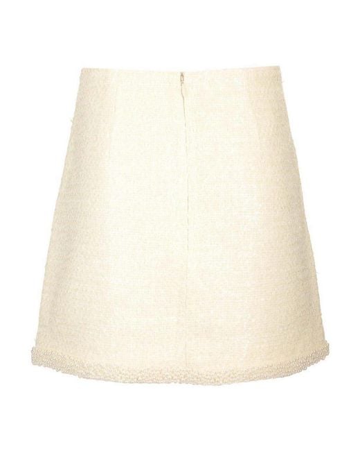 Self-Portrait Natural Cream Boucle Pearl Trim Mini Skirt