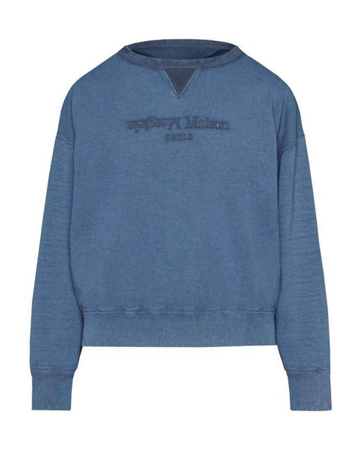 Maison Margiela Blue Logo Cotton Sweatshirt for men