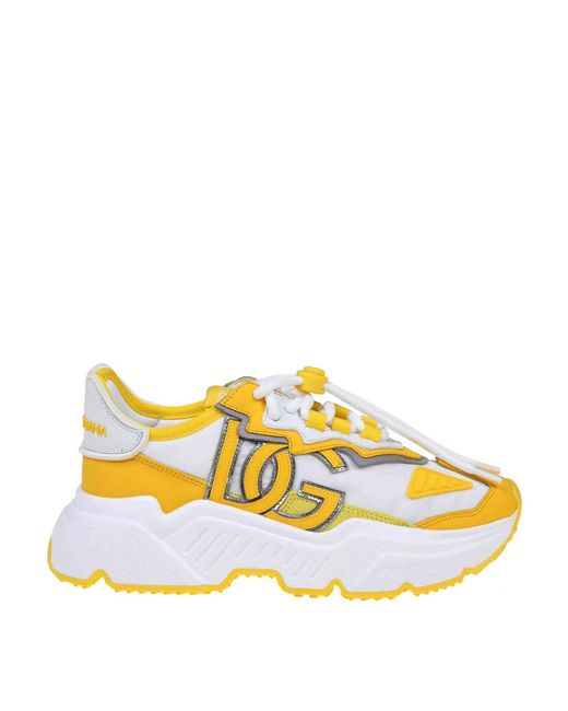 Dolce & Gabbana Yellow Daymaster Sneakers In Fabric And Suede