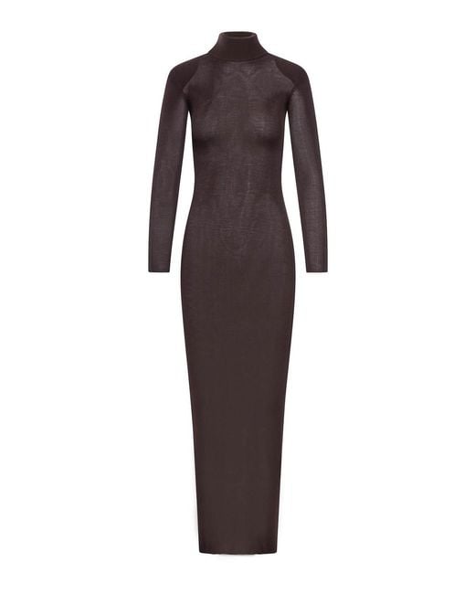 Self-Portrait Brown Viscose Knit Maxi Dress
