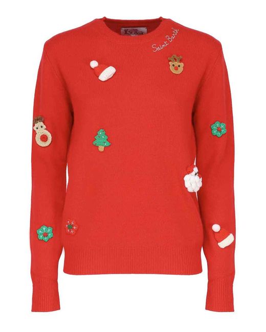 Mc2 Saint Barth Red Wool Blend Christmas Sweater