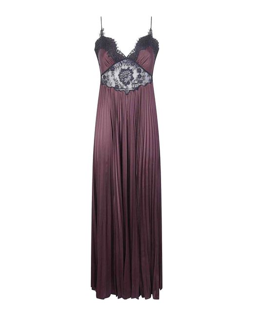Self-Portrait Purple Satin Lace Insert Maxi Dress