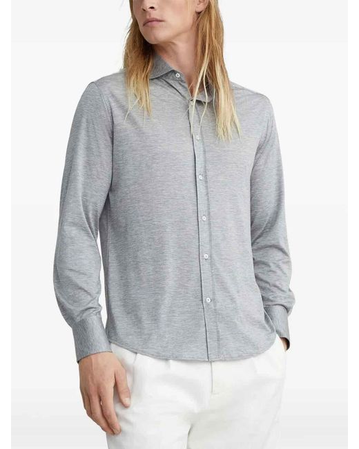 Brunello Cucinelli Gray Silk And Cotton Jersey Shirt for men