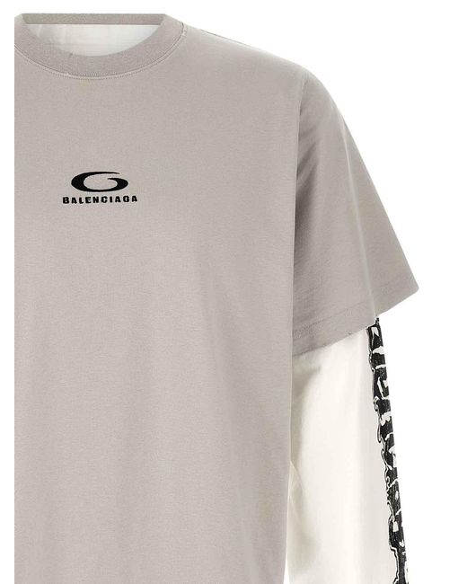 Balenciaga Gray Hybrid Double T-Shirt for men