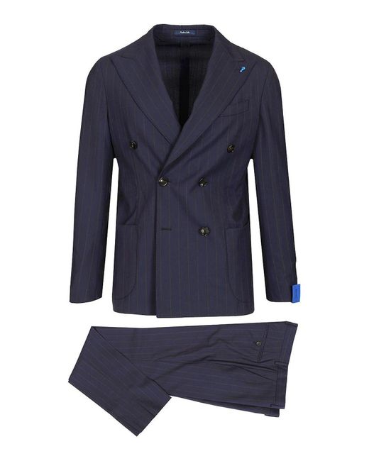 Guarinucci Blue Double-Breasted Pinstriped Suit for men