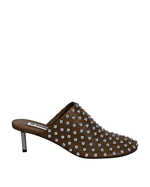 Jil Sander Brown Stud-Embellished Mules