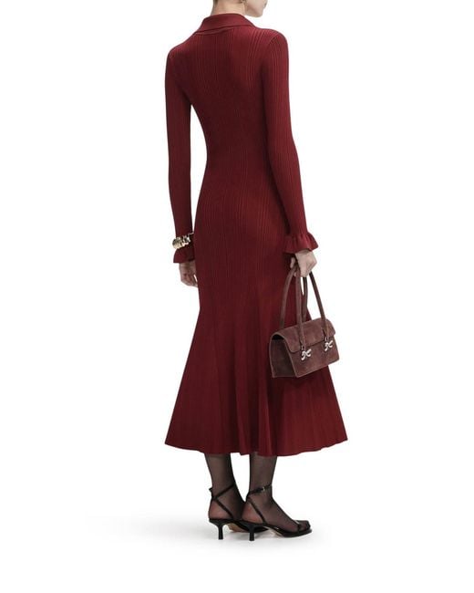 Self-Portrait Red Ribbed Knit Midi Dress