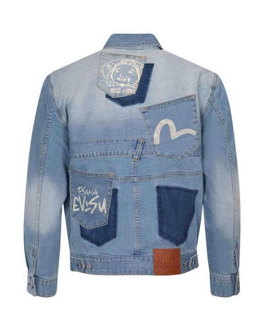 Evisu Blue Jacket Made Of Denim for men