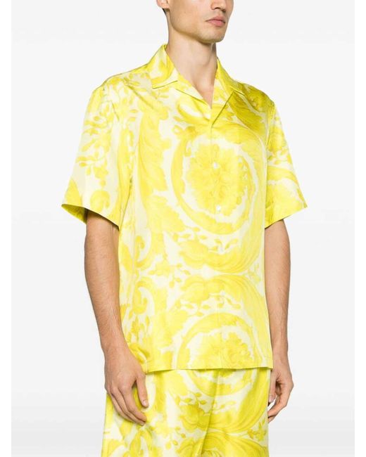 Versace Yellow Canary Signature Barocco Print Shirt for men