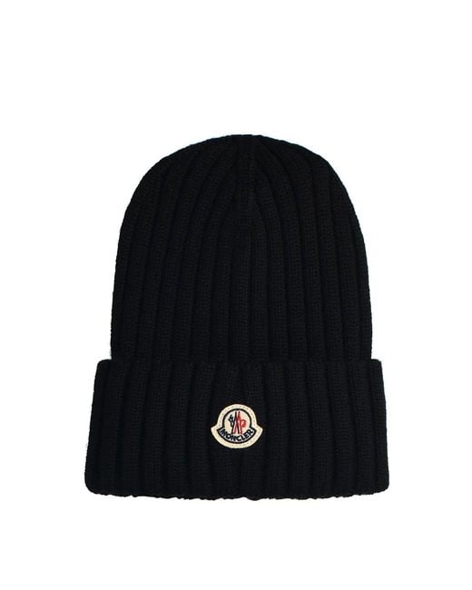 Moncler Black Virgin Wool Beanie
