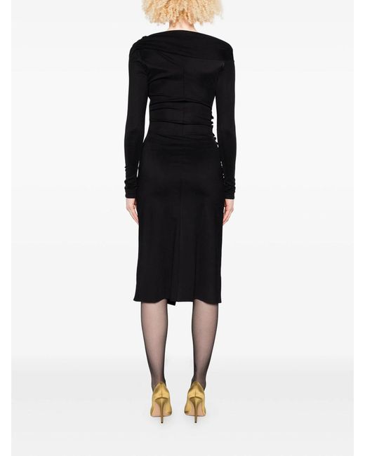 Elisabetta Franchi Black Side-Button Draped Dress