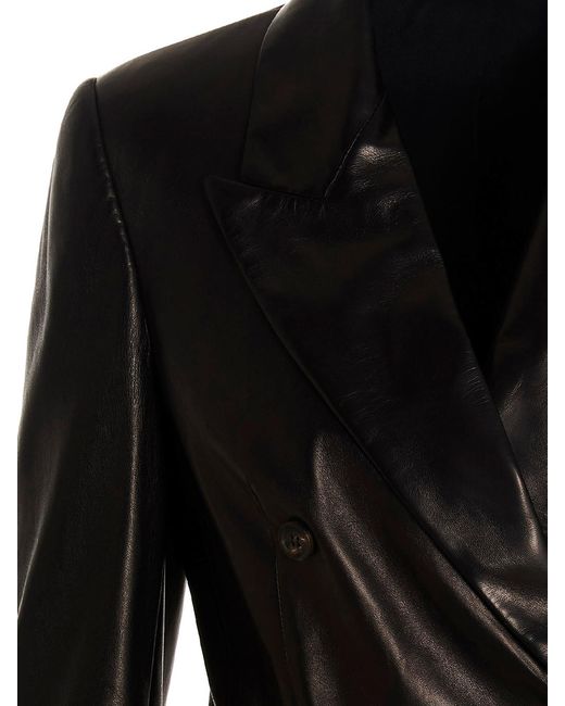 Brunello Cucinelli Black Double-breasted Leather Blazer Jacket