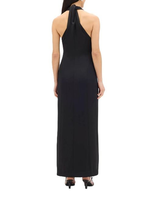 Another Tomorrow Black Gathered Halter Dress