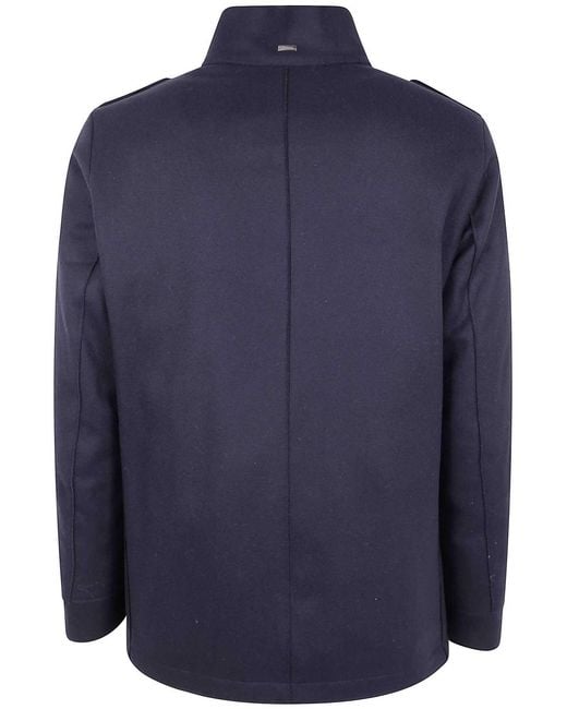 Herno Blue Military Short Peacoat Coat for men