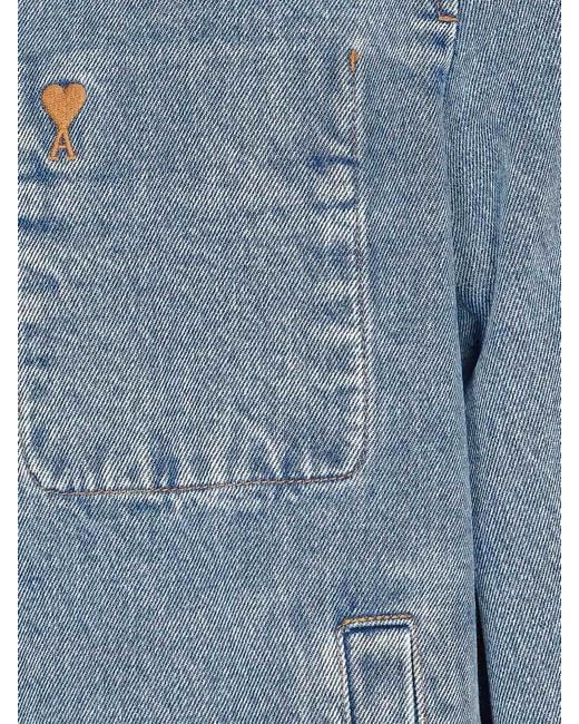 AMI Blue Denim Jacket Zip Closure for men