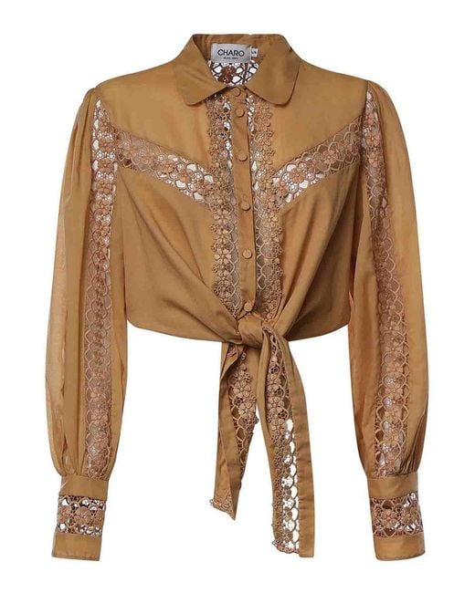 Charo Ruiz Brown Devi Cropped Shirt