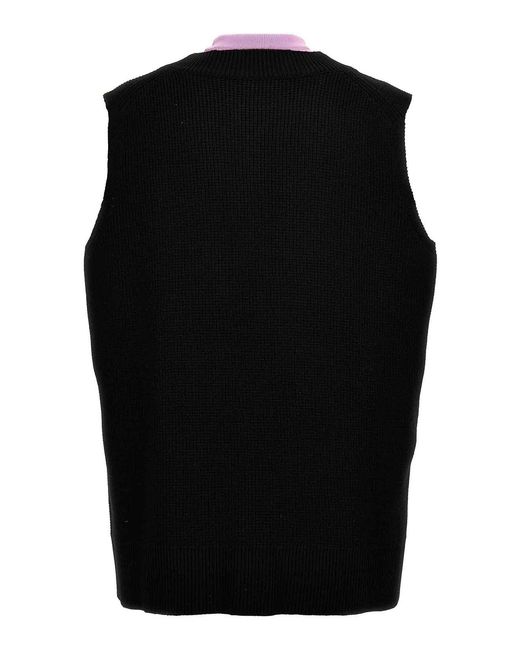 Jil Sander Black Contrast Fleece-Inserted Wool Blend Knit Vest for men