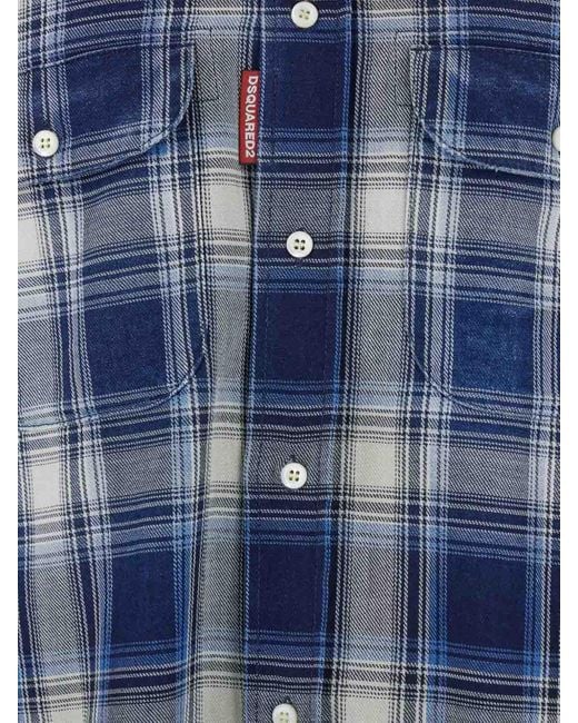 DSquared² Blue Cotton Checked Shirt for men