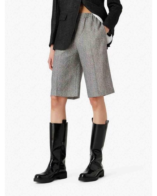 Emporio Armani Gray Elasticated-Waistband Herringbone Shorts