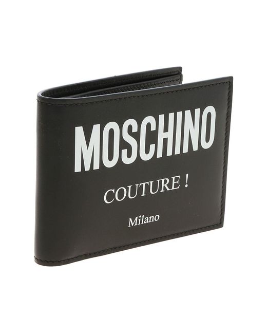 Moschino Black Logo Print Leather Wallet for men
