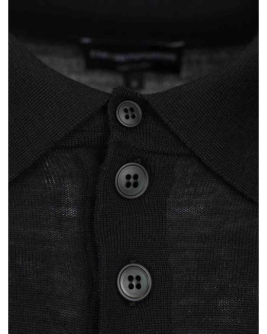 Emporio Armani Blue Long-Sleeved Wool Polo Shirt for men