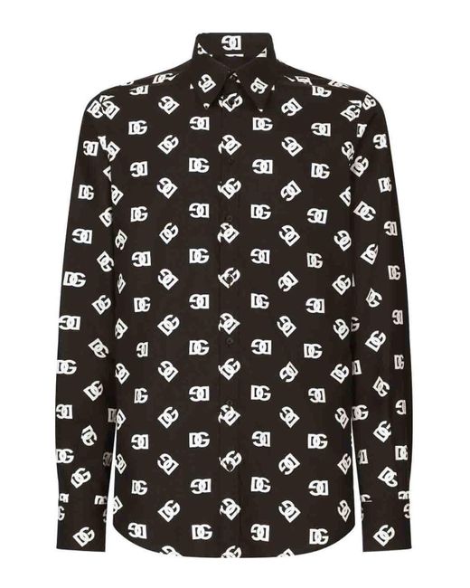 Dolce & Gabbana Black Allover Dg Cotton Shirt for men