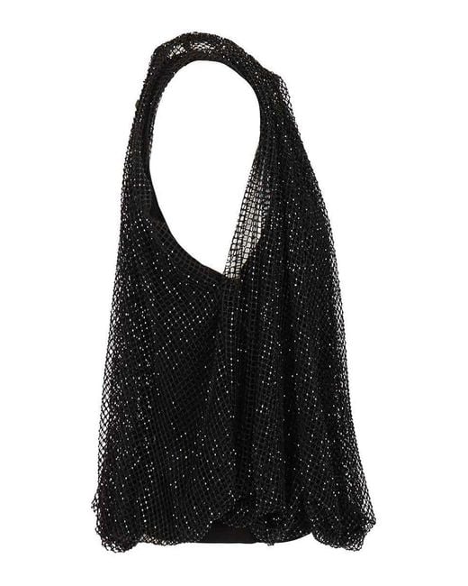 Sportmax Black Mesh Top With Crystals