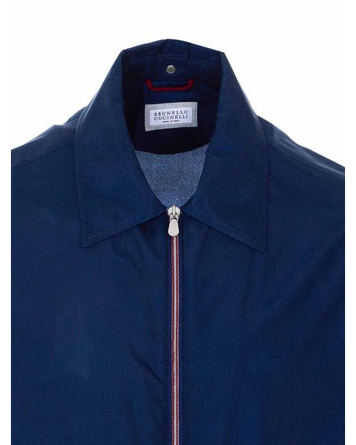 Brunello Cucinelli Blue Jacket With Frontal Zip Closure for men