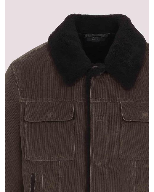 Tom Ford Black 900 Wale Cord Sherling Collar Trucker for men
