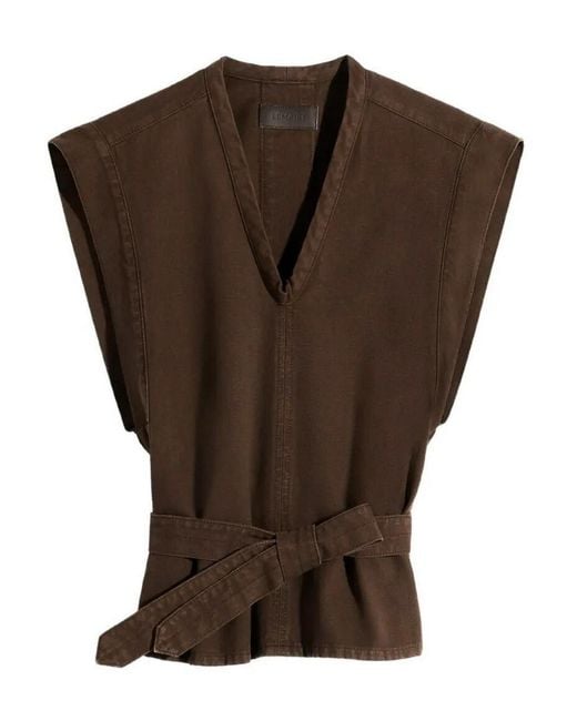 Lemaire Brown Belted V-Neck Top