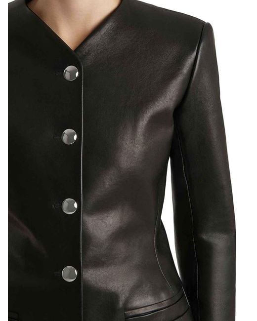 Khaite Black Nara Leather Single-Breasted Collarless Jacket