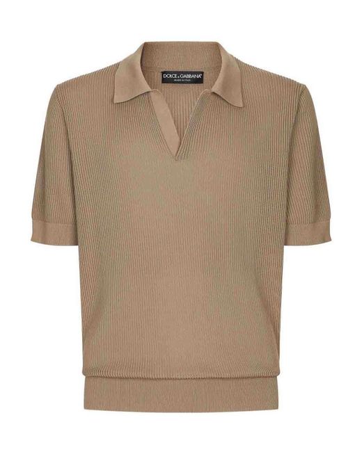 Dolce & Gabbana Natural Short Sleeve Polo Shirt for men