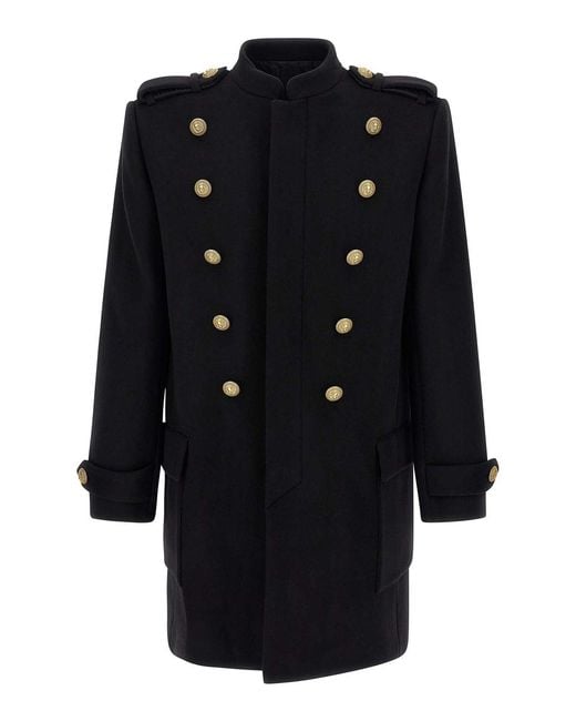 Balmain Black Removable Plastron Coat for men