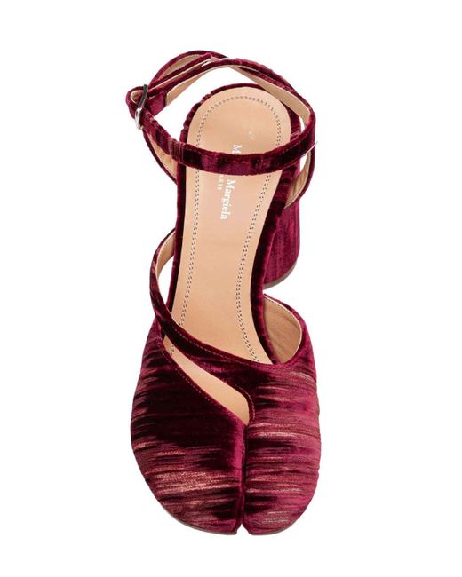 Maison Margiela Red Chenille Tabi Sandals With Asymmetrical Strap