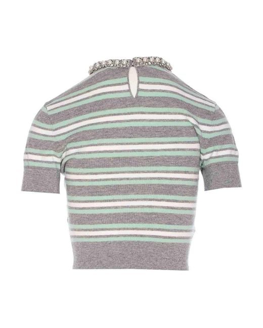 Self-Portrait Gray Striped Knit Top