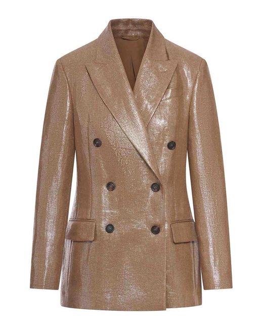 Brunello Cucinelli Brown Double-Breasted Blazer