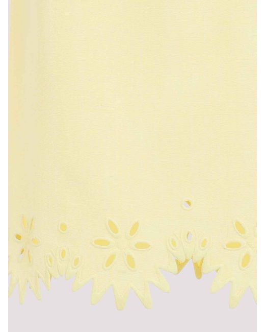 Bottega Veneta Yellow Grainy Viscose English Embroidery Skirt