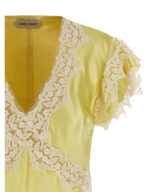 Alberta Ferretti Yellow Satin And Lace Top