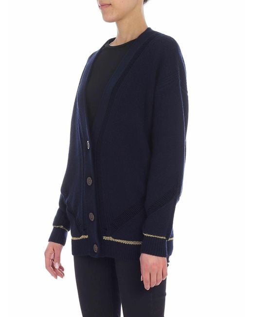 See By Chloé Blue Overfit Cardigan With Golden Lamé Insert