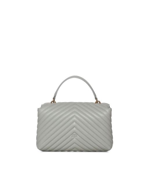 Pinko Gray Love Bag Puff Chevron Medium Nappa Handbag