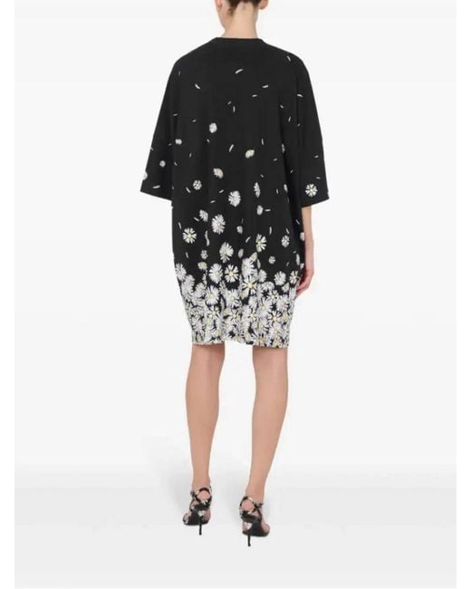 Moschino Black Floral-Print Cotton Dress With Relaxed Silhouette