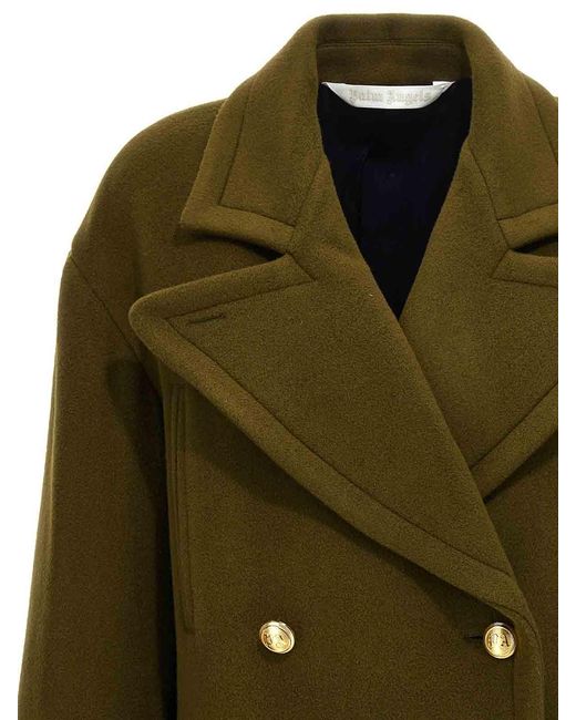 Palm Angels Green Palm Embroidery Coat