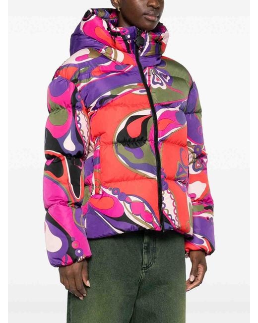 Emilio Pucci Red Orchidee-Print Puffer Jacket