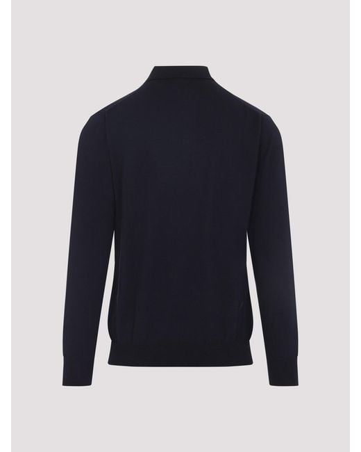 Kiton Blue Polo Knitwear Ribbed Cuffs And Hem for men