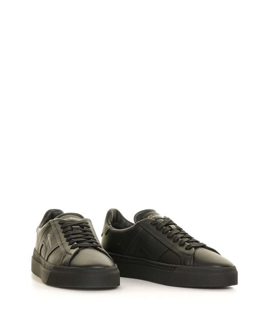 Santoni Black Double Buckle Leather Sneaker