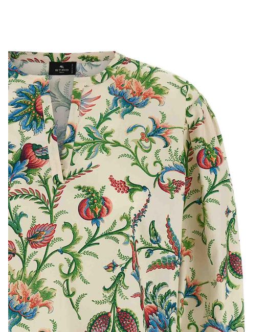 Etro Green Floral Cotton Blouse
