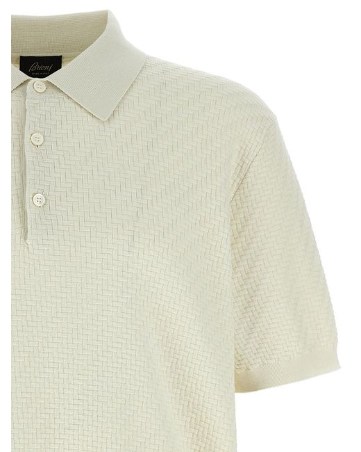 Brioni White Knit Polo Shirt for men