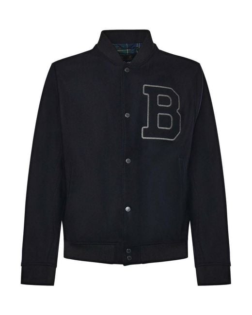 Barbour Blue Wool Bomber Jacket for men