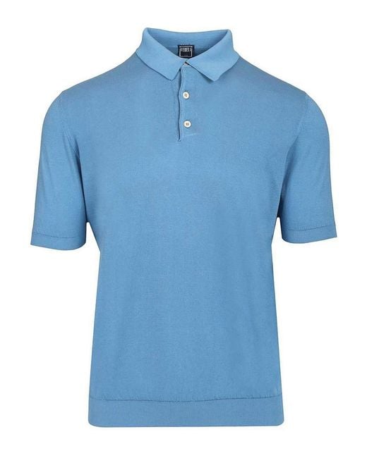 Fedeli Blue Short-Sleeved Polo Shirt for men