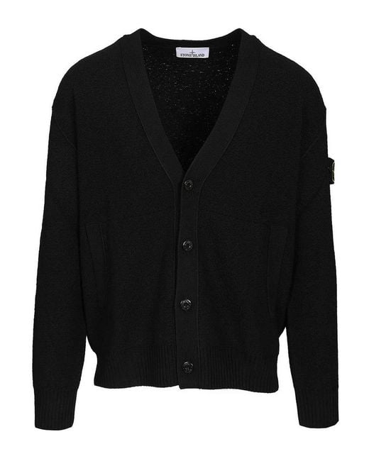 Stone Island Black V-Neck Cardigan for men
